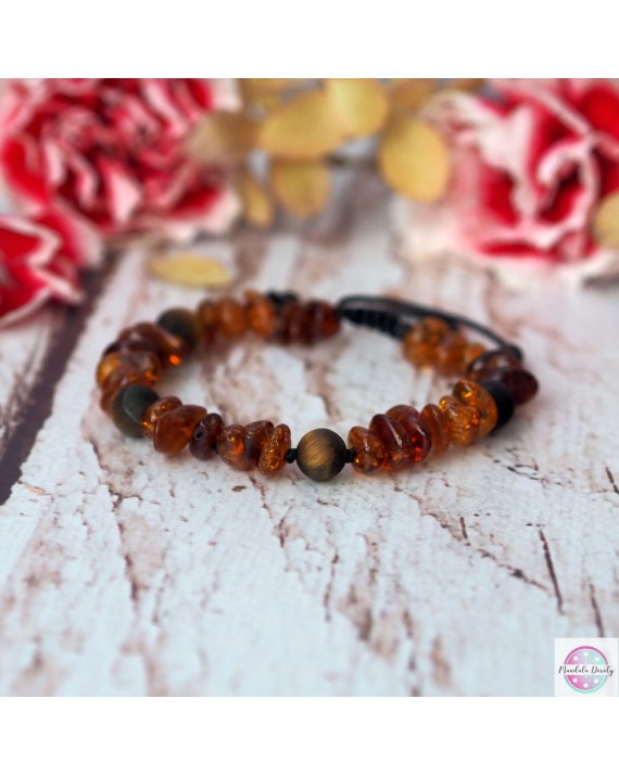 Bransoletka męska bursztyn i tygrysie oko.