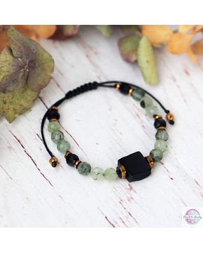 Bransoletka mineralna "Turmalinowa Tarcza" black.