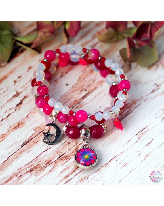 Komplet bransoletek z mandalą "Kwiat Kobiecości Magenta".
