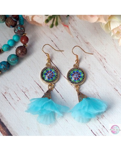 Kolczyki z mandalą "Promienny Lotos" i słoniem.