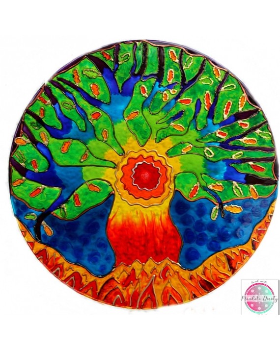 Mandala on glass "Rainbow oak"