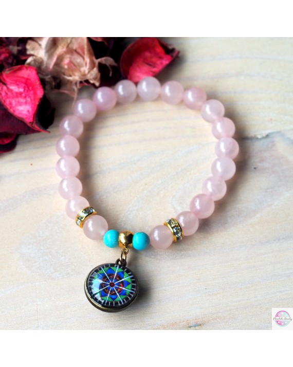 Bracelet with mandala "Radiant Lotus" pink quartz.