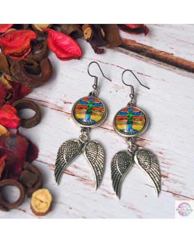 Earrings with mandala "Indian's Freedom Tree" with wings.